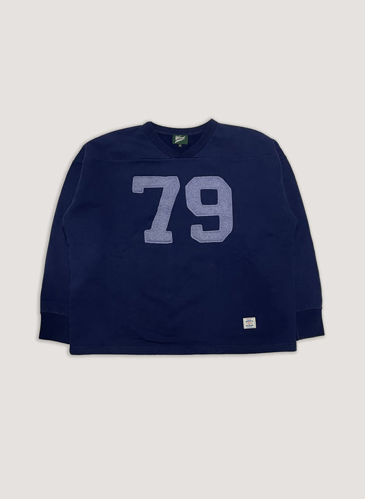 WOODBLOCK 79 FELT PATCHED PIGMENT FOOTBALL SWEAT NAVY (WB-23AW-037)