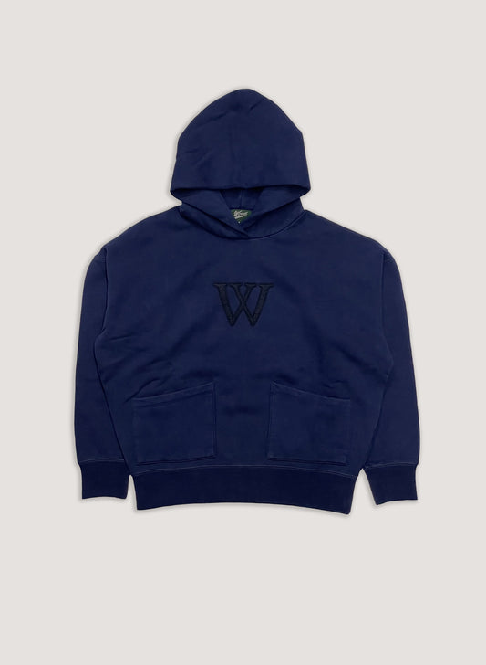 WOODBLOCK W FELT PATCHED PIGMENT SWEAT HOODIE NAVY (WB-23AW-036)