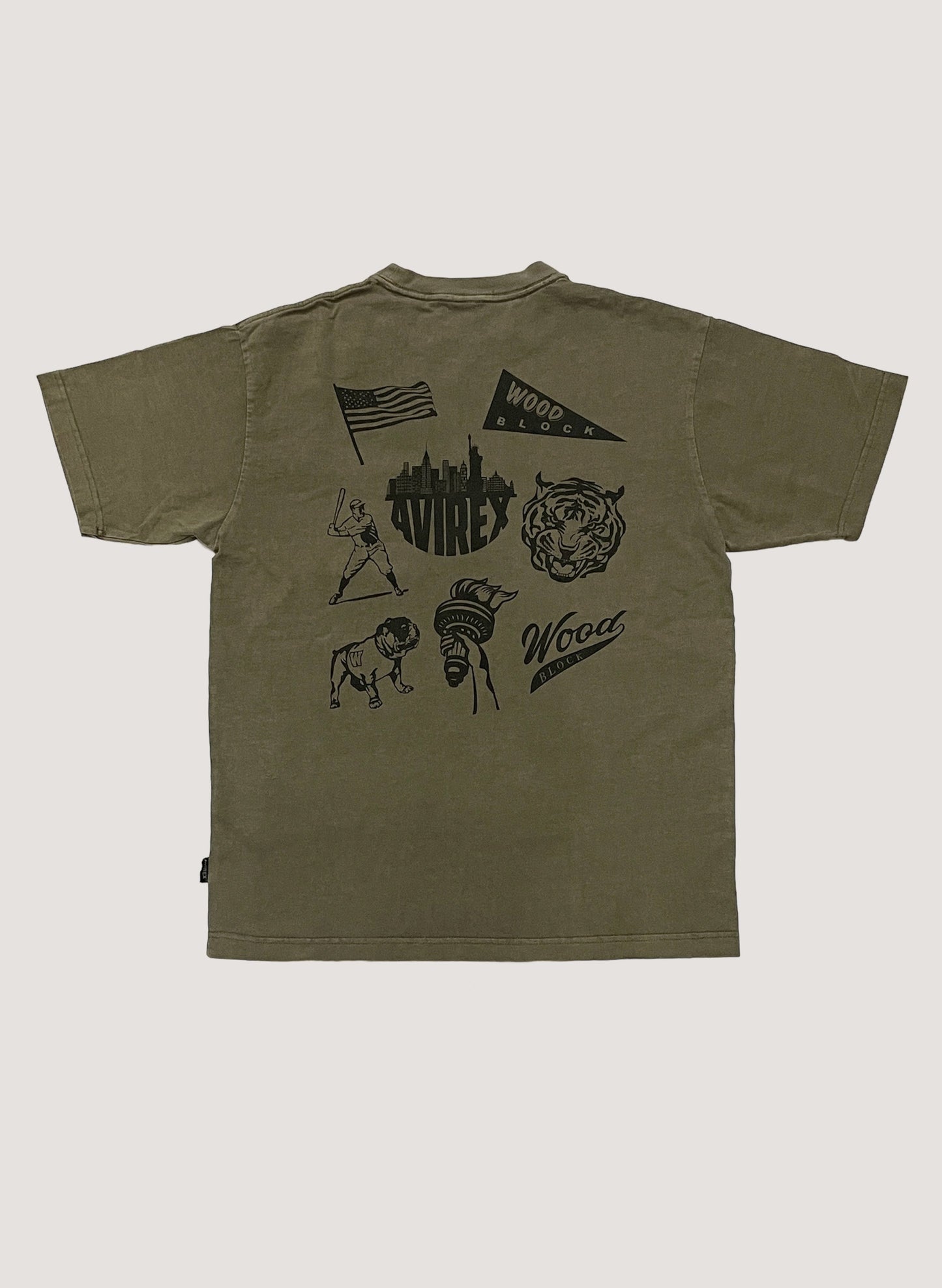 AVIREX x WOODBLOCK FADE WASH TEE OLIVE (WB-23SS-A01)