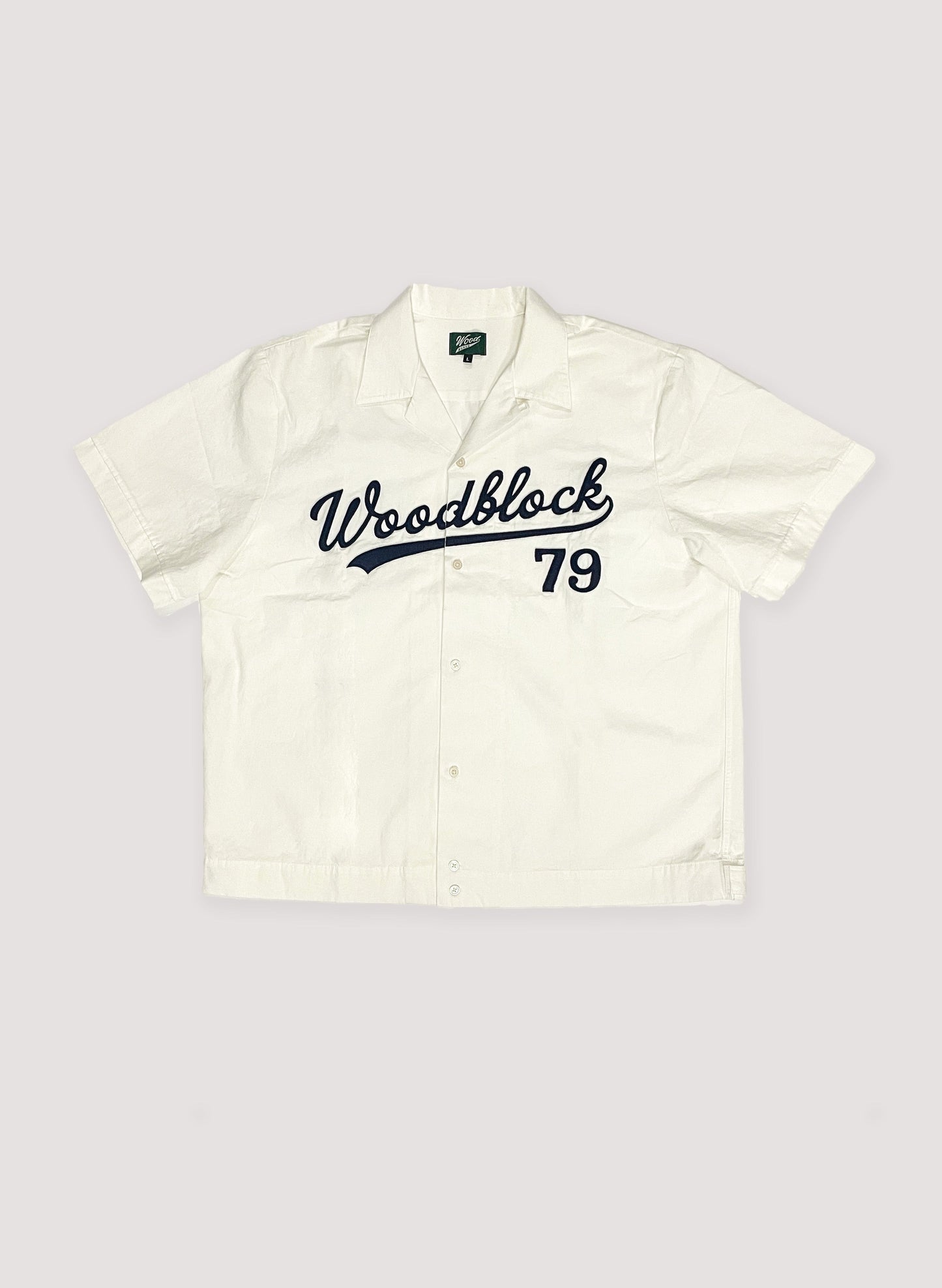 WOODBLOCK S/S OPEN COLLAR SHIRT WITH FELT PATCHES OFF WHITE(23SS-016)