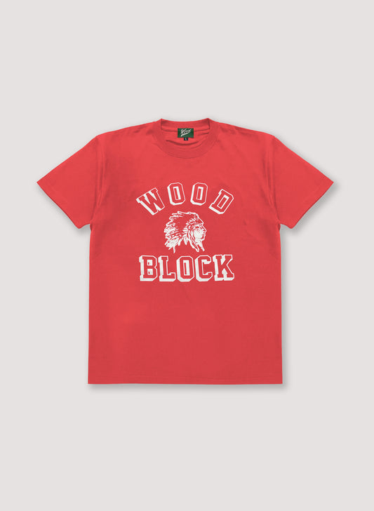 WOODBLOCK CHIEF HEAD COLLEGE LOGO TEE(RED)