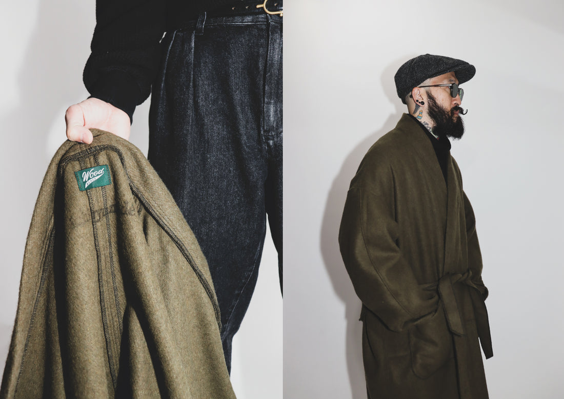 WOODBLOCK x Ichiryu made CUSTOMIZED US MILITARY WOOL BLANKET GOWN COAT