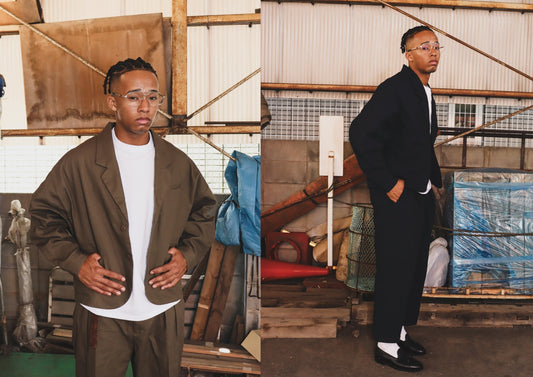 WOODBLOCK HERRINGBONE 2BTN WIDE SLEEVE JACKET & TROUSER