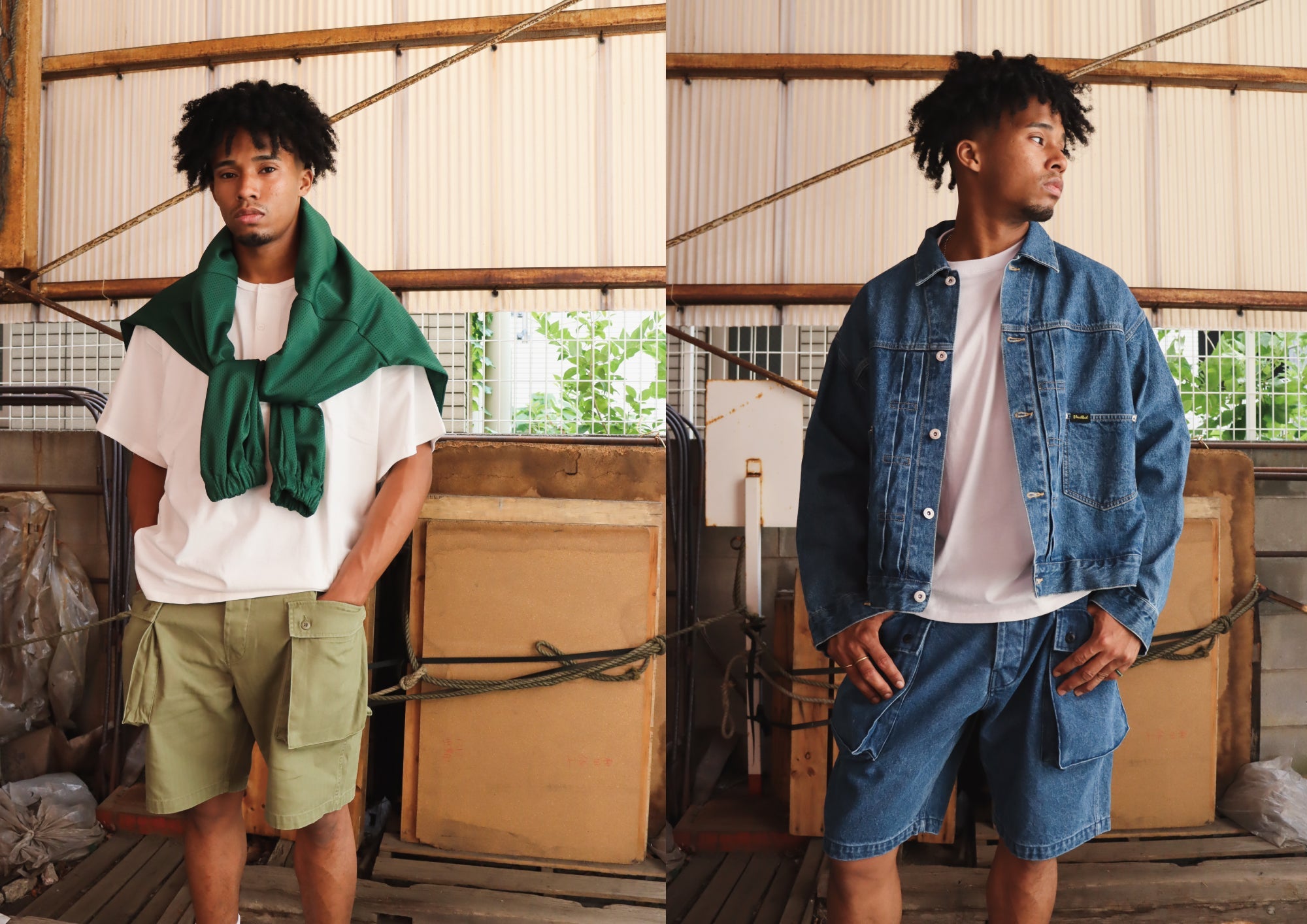 WOODBLOCK W-44 HERRINGBONE & DENIM CARGO SHORTS