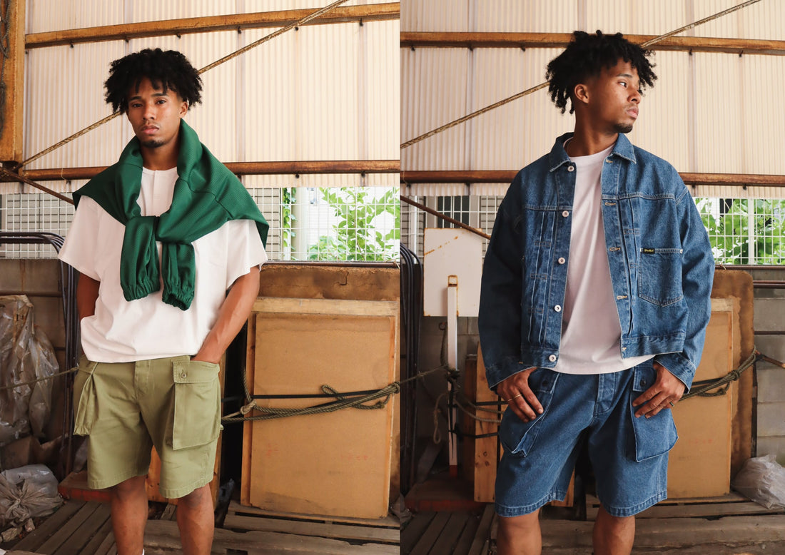 WOODBLOCK W-44 HERRINGBONE & DENIM CARGO SHORTS