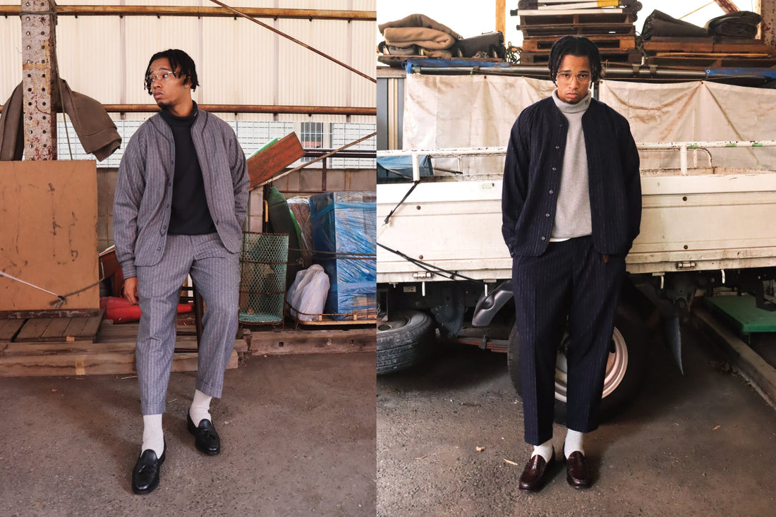 WOODBLOCK STRIPE WOOL BASEBALL SHIRT & 2TUCK STRIPE WOOL TROUSER