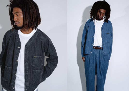 WOODBLOCK DENIM ENGINEER JACKET & 2TUCK DENIM TROUSER