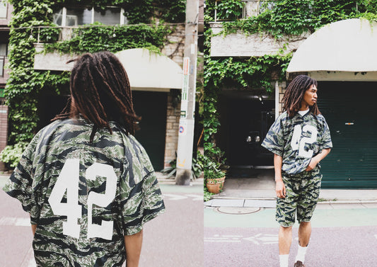 WOODBLOCK 42 SS/ MESH FOOTBALL SHIRT &CUT-OFF COTTON EASY SHORTS
