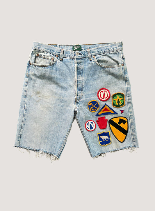 (WB-24SS-049) WOODBLOCK CUSTOMIZED US ARMY PATCHED DENIM SHORTS #B