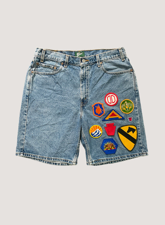 (WB-24SS-051) WOODBLOCK CUSTOMIZED US ARMY PATCHED DENIM SHORTS #D