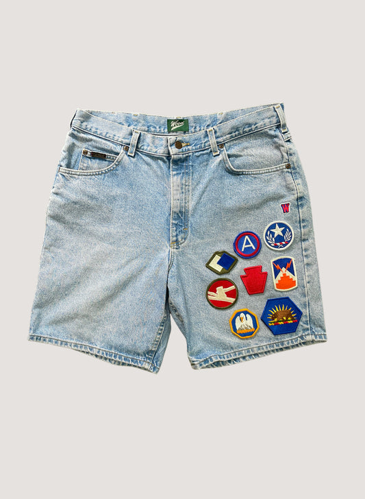 (WB-24SS-052) WOODBLOCK CUSTOMIZED US ARMY PATCHED DENIM SHORTS #E