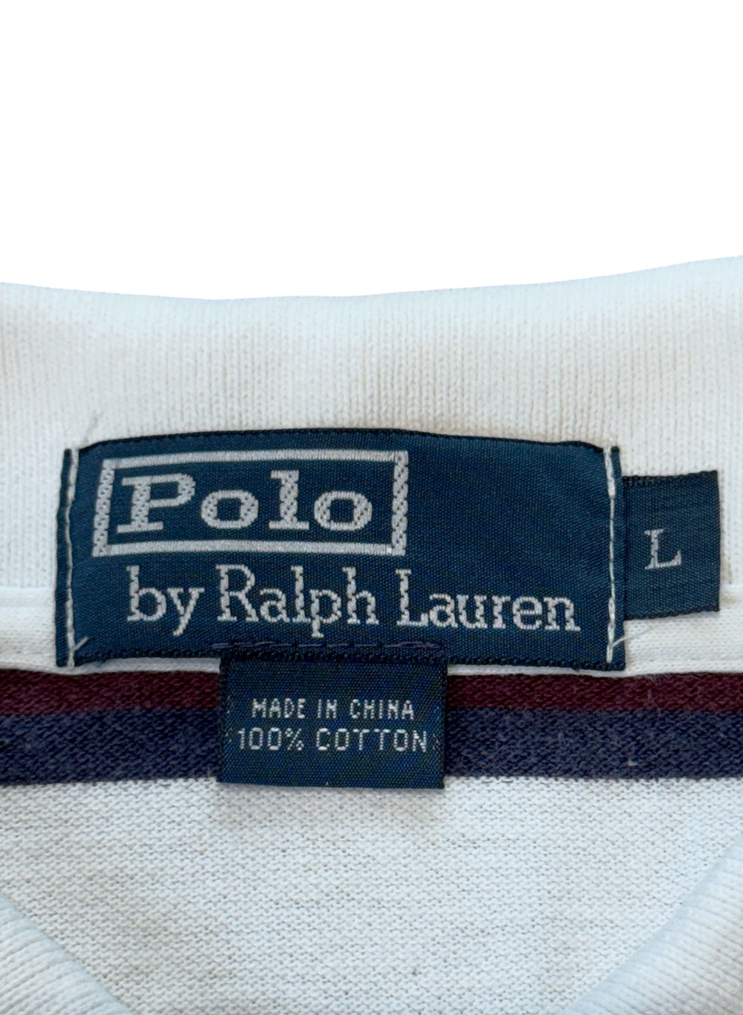 (SUP-700) Polo Ralph Lauren BORDER POLO SHIRT - WHITE/BURGUNDY/NAVY