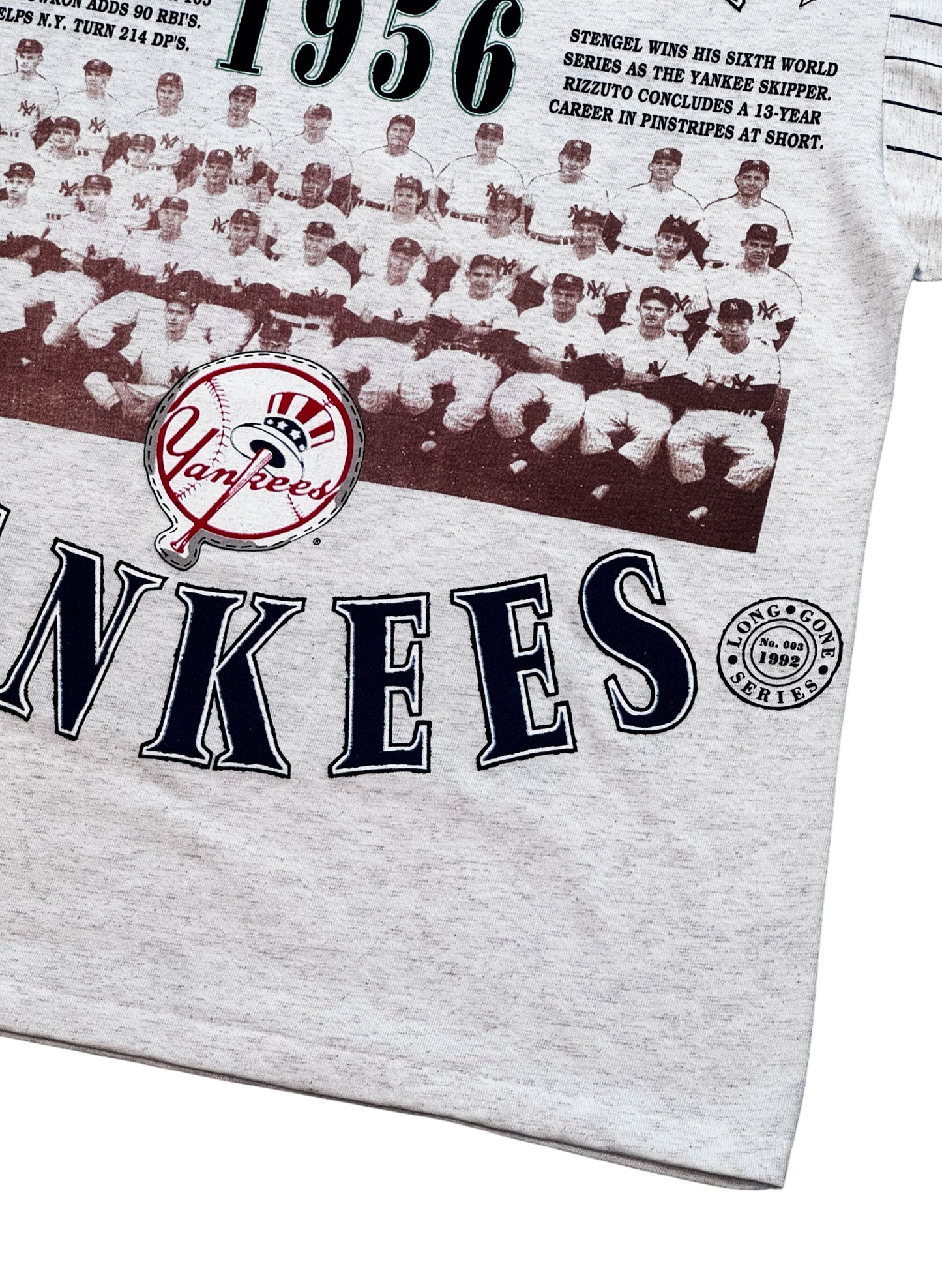 (SUP-759) DEADSTOCK MLB 1956 NEW YORK YANKEES 3/4 SLEEVE TEE - MADE IN U.S.A.
