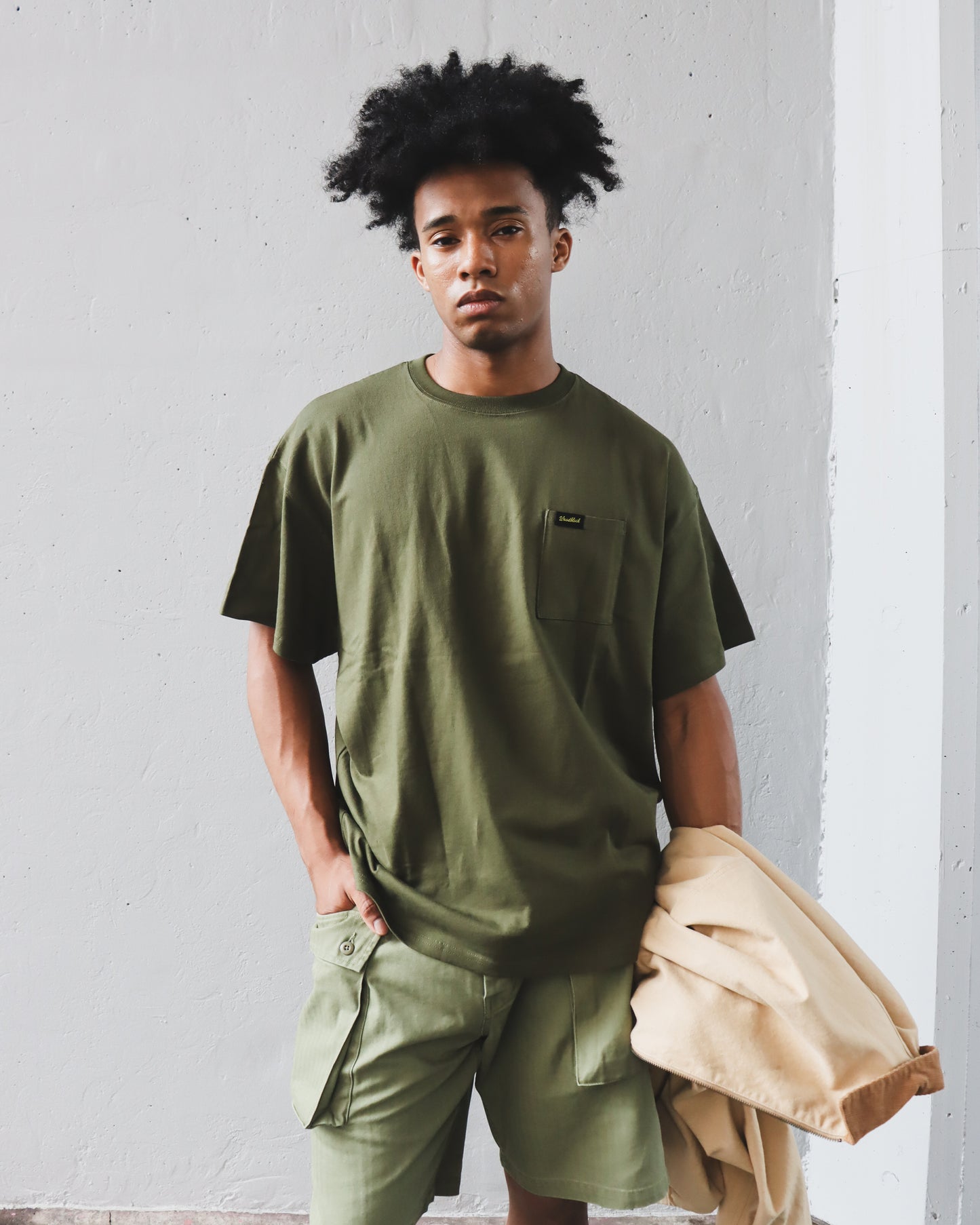 WOODBLOCK x TSUYOSHI YAMANAKA POCKET T-SHIRT OLIVE (WB-26SS-024)