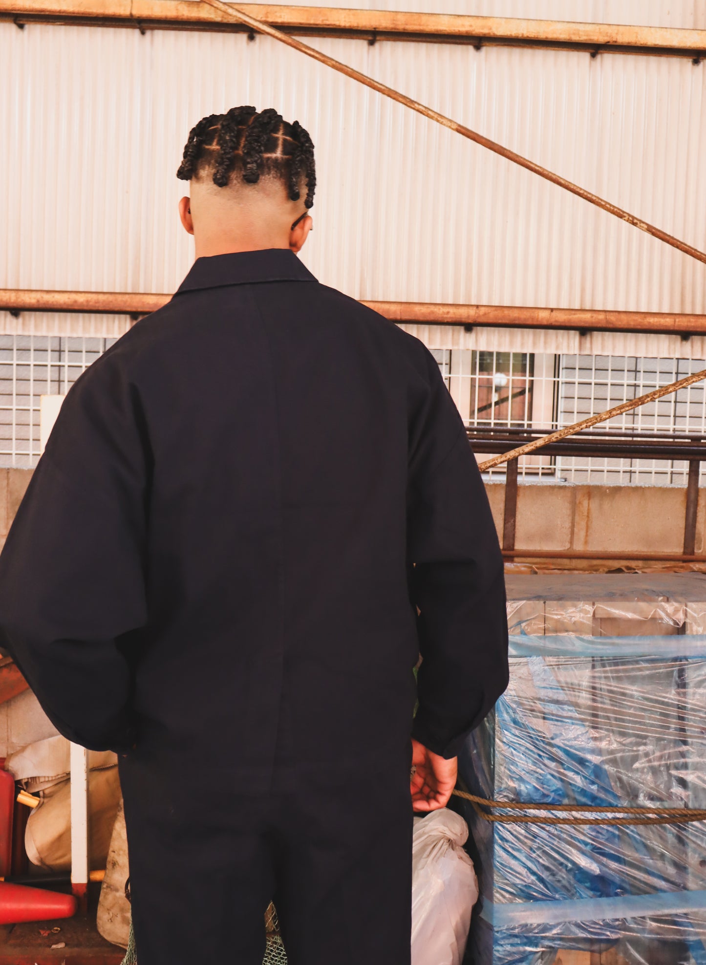 WOODBLOCK HERRINGBONE 2BTN WIDE SLEEVE JACKET NAVY(WB-25AW-004)