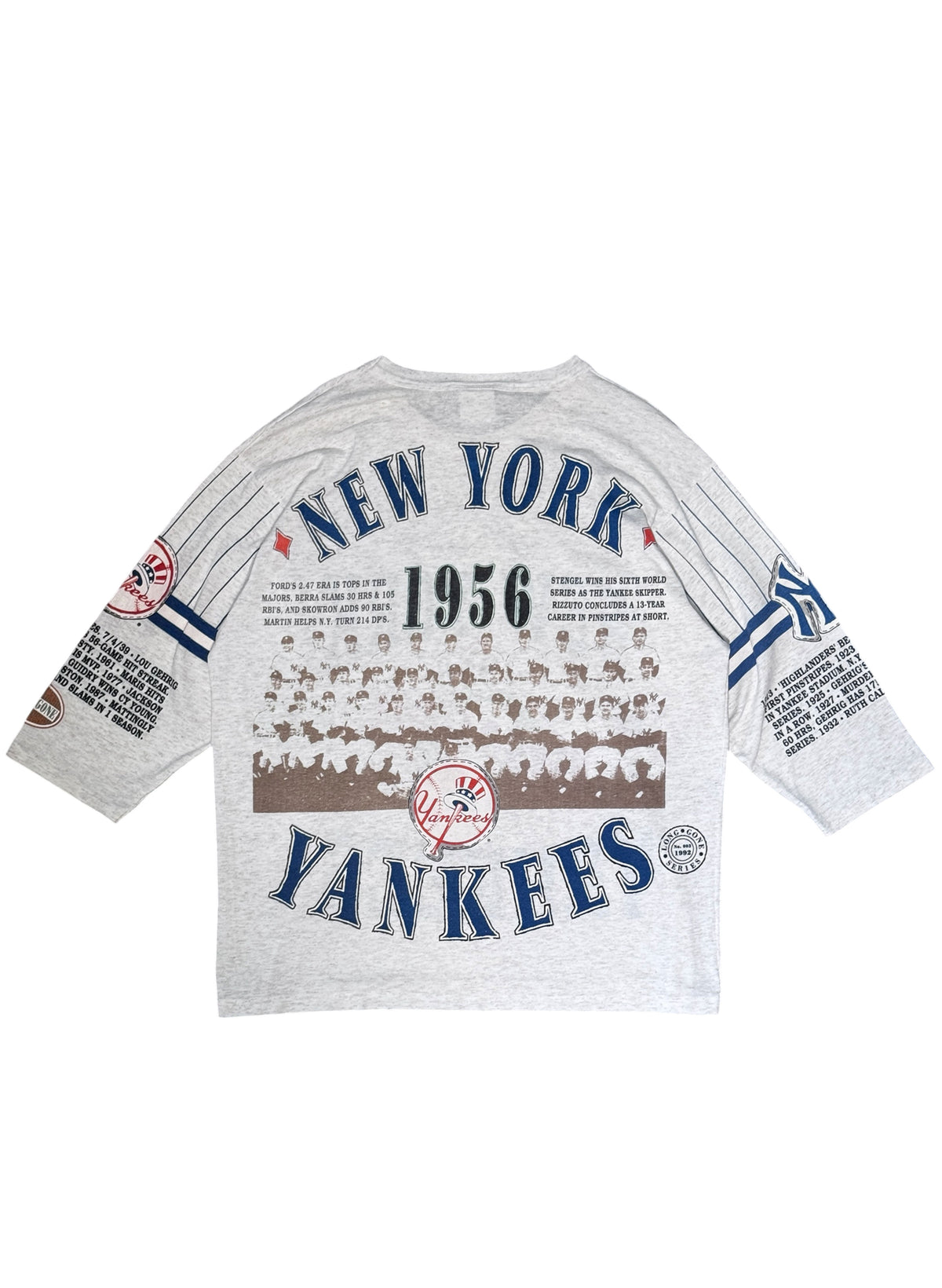 (SUP-854) MLB 1956 NEW YORK YANKEES 3/4 SLEEVE TEE (L) - MADE IN U.S.A.
