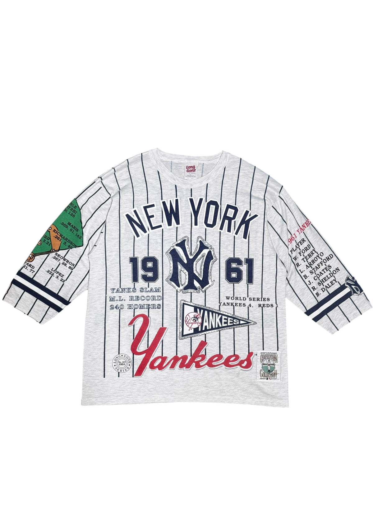 (SUP-853) MLB 1961 NEW YORK YANKEES 3/4 SLEEVE TEE (L) - MADE IN U.S.A.