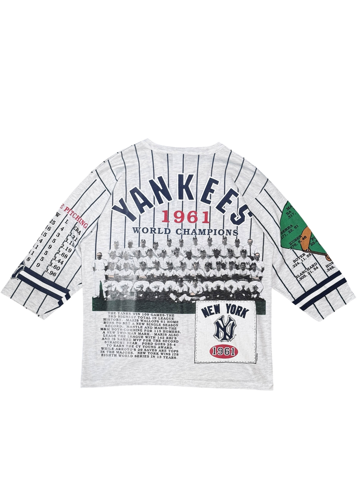 (SUP-853) MLB 1961 NEW YORK YANKEES 3/4 SLEEVE TEE (L) - MADE IN U.S.A.