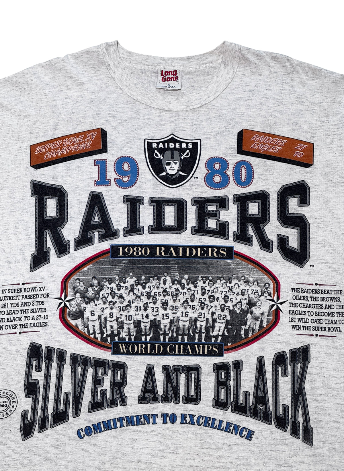 (SUP-857) NFL 1980 "RAIDERS" 3/4 SLEEVE TEE (XL) - MADE IN U.S.A.