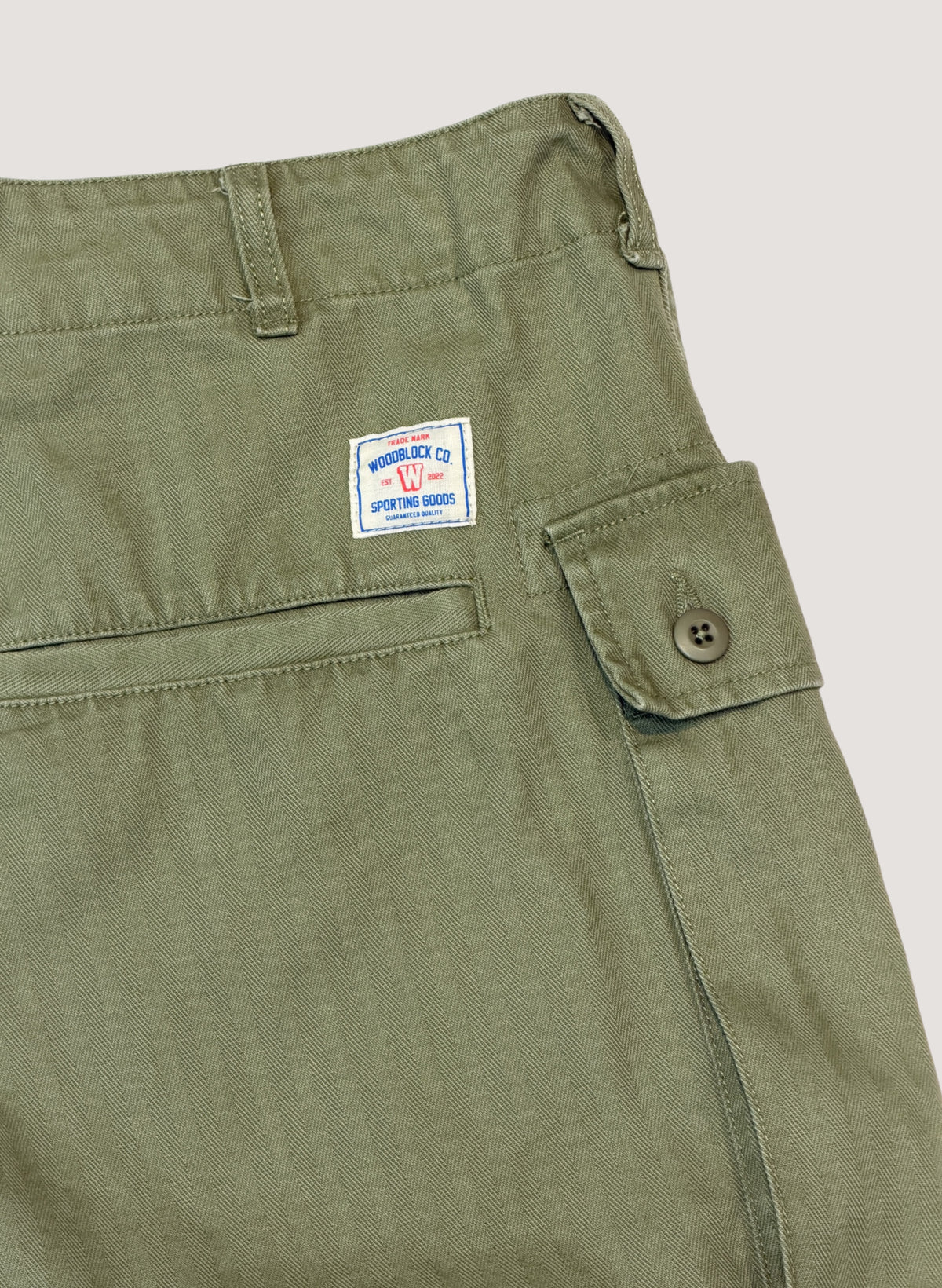 WOODBLOCK W-44 HERRINGBONE CARGO SHORTS OLIVE (WB-26SS-023)