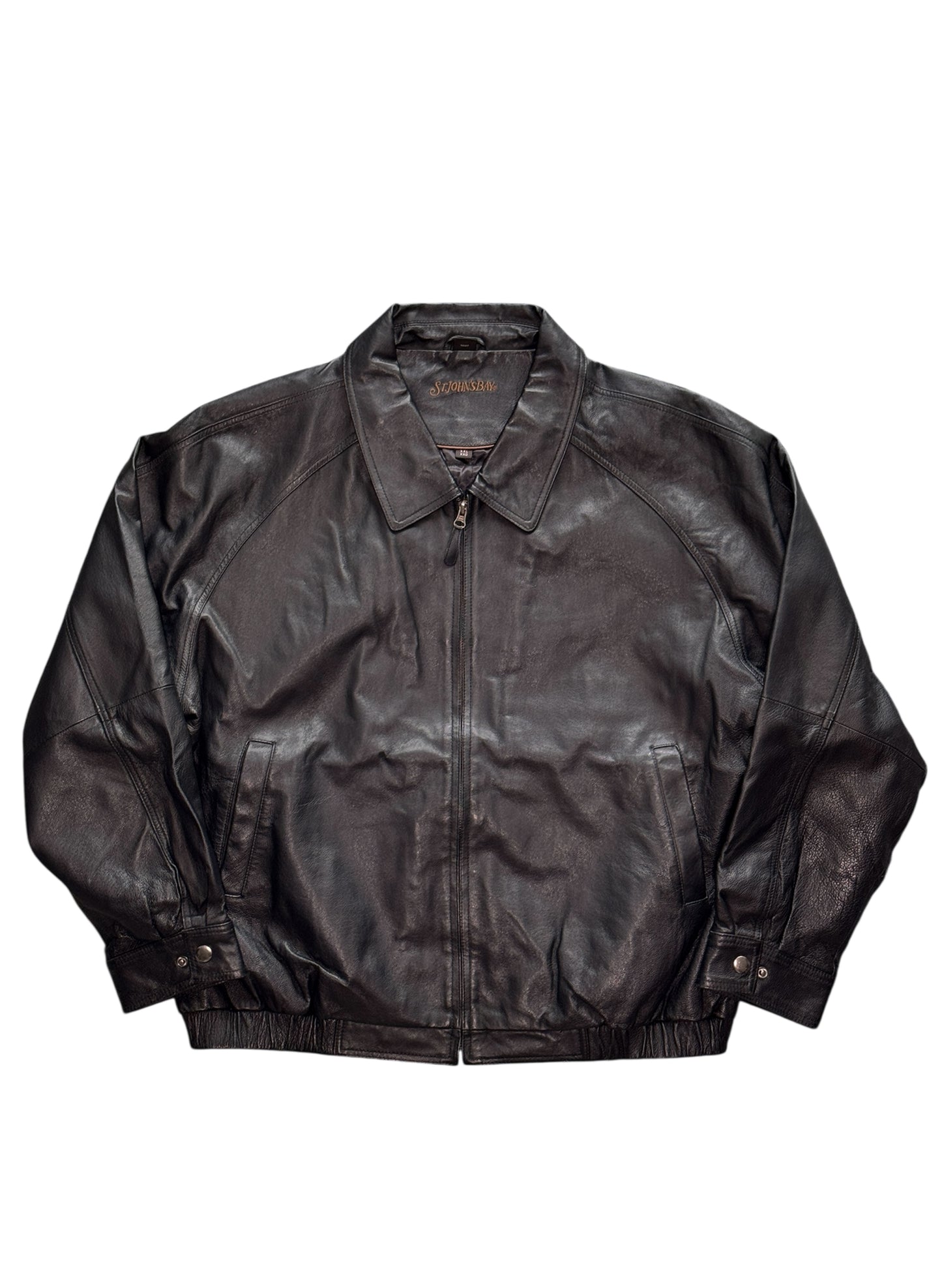 (SUP-525) St.JOHN'S BAY RAGLAN SLEEVE LEATHER ZIP UP JACKET