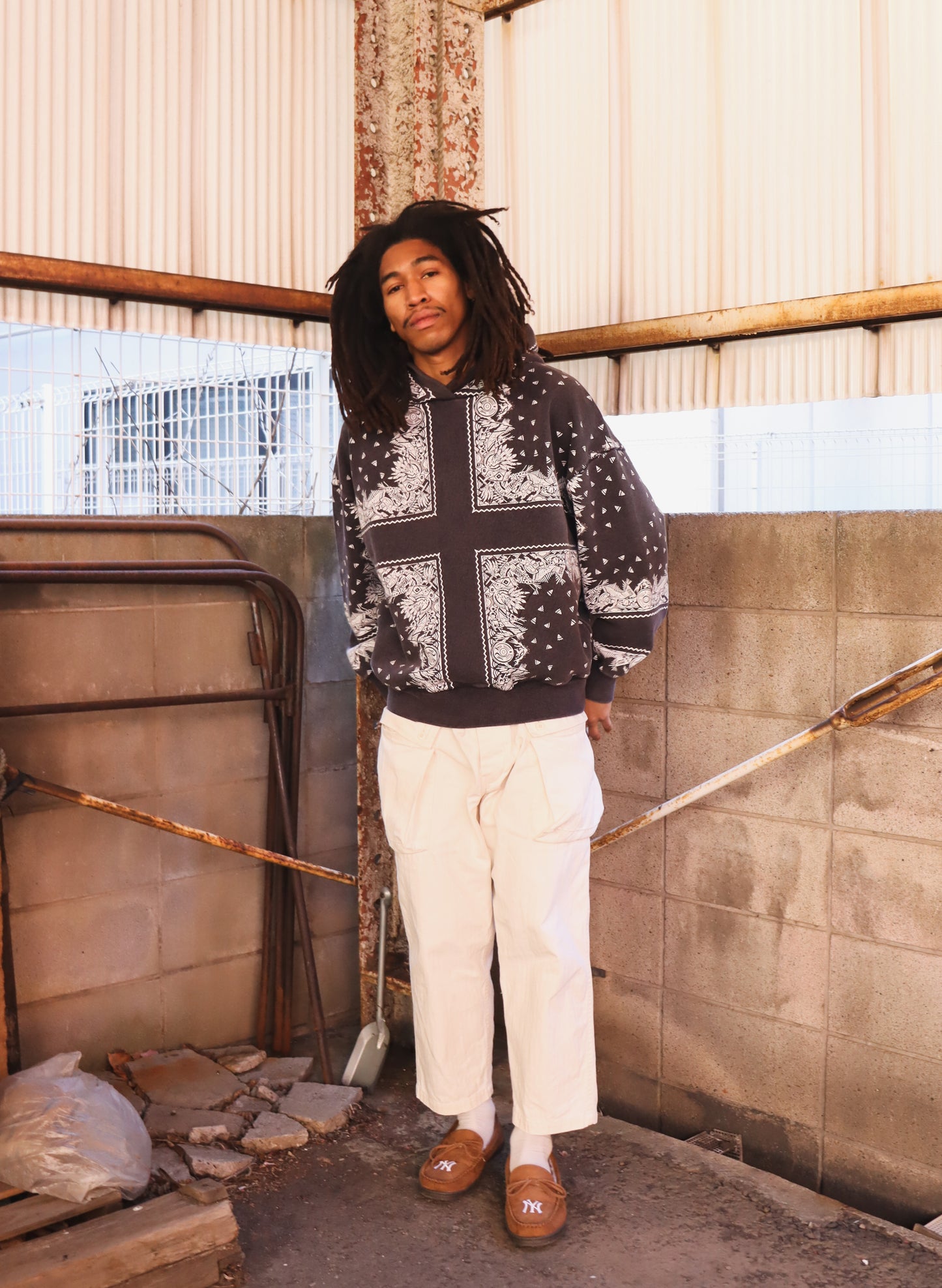 WOODBLOCK BANDANA SWEAT HOODIE NAVY (WB-26SS-001)