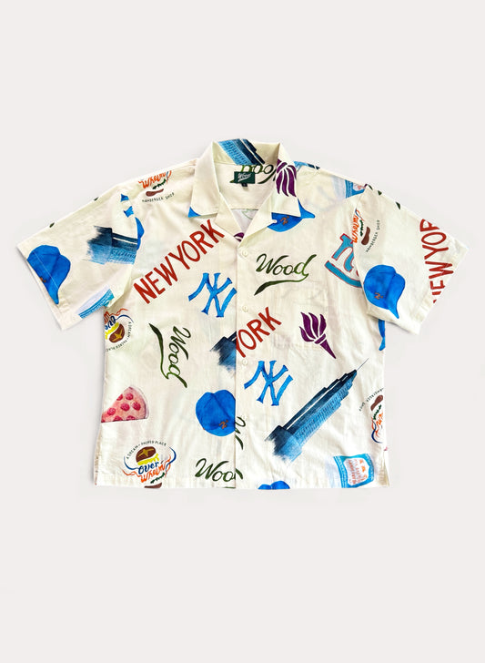 WOODBLOCK x OVERWHELM NEW YORK S/S OPEN COLLAR SHIRT(Graphic by TSUYOSHI YAMANAKA) (WB-25SS-011)