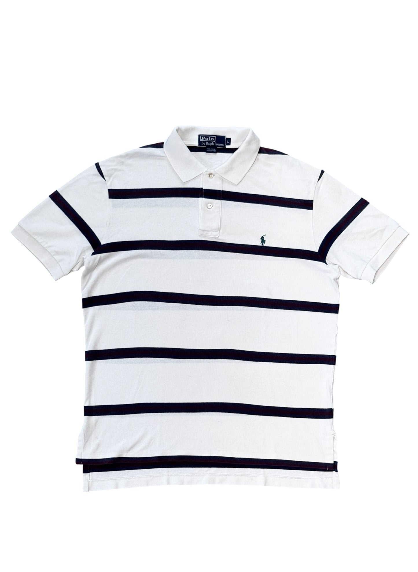 (SUP-700) Polo Ralph Lauren BORDER POLO SHIRT - WHITE/BURGUNDY/NAVY