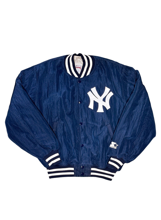 (SUP-865) STARTER NEW YORK YANKEES GLOSSY NYLON JACKET - M - MADE IN U.S.A.