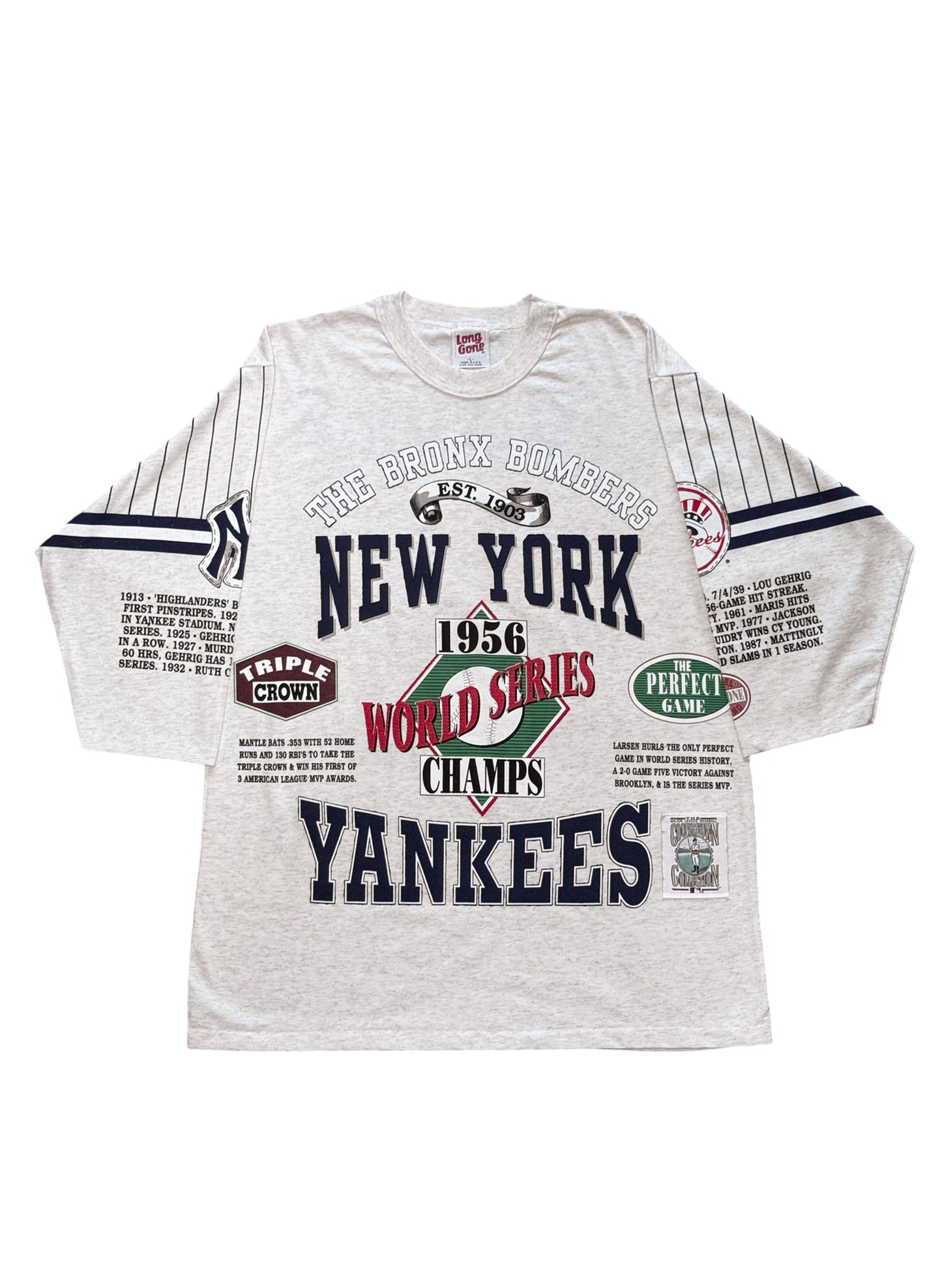 (SUP-759) DEADSTOCK MLB 1956 NEW YORK YANKEES 3/4 SLEEVE TEE - MADE IN U.S.A.