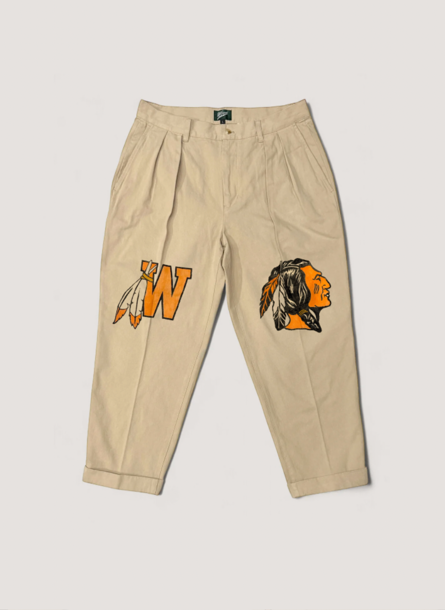 WOODBLOCK 2STAMP PAINT CUSTOMIZED 2TUCK CHINO TROUSERS KHAKI (WB-26SS-011)