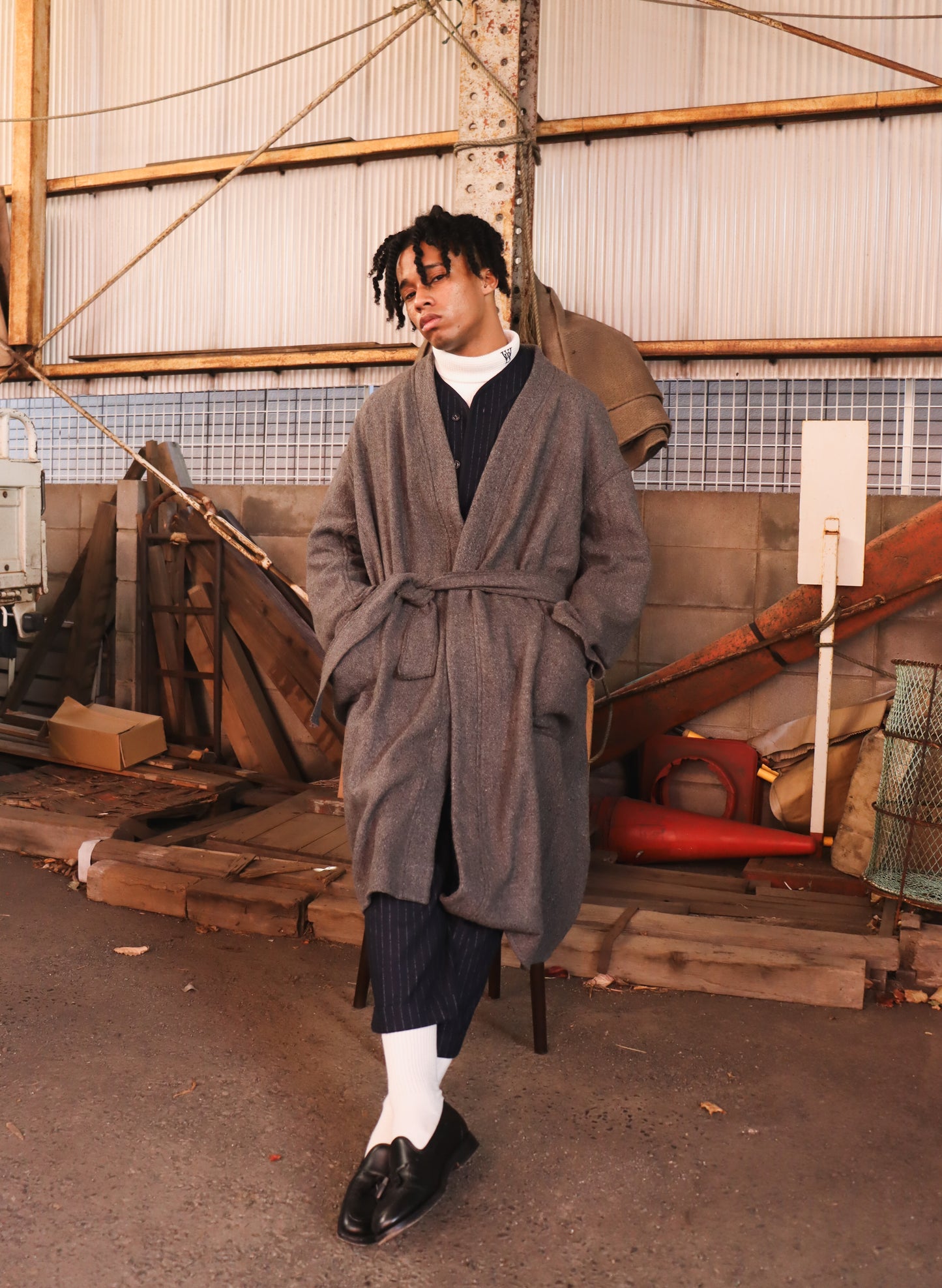 WOODBLOCK x Ichiryu made CUSTOMIZED WOOL BLANKET GOWN COAT  (WB-25AW-011)