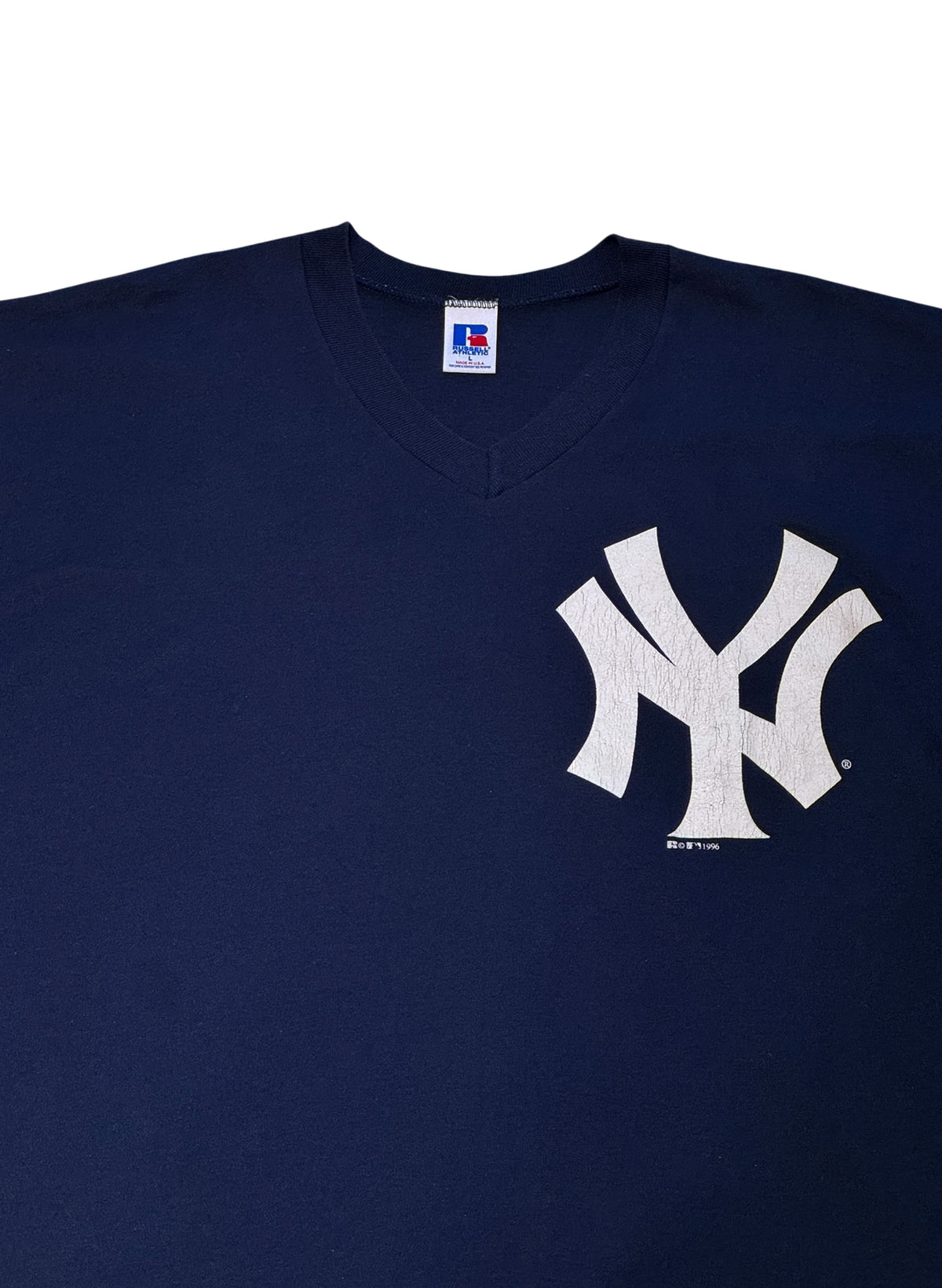 (SUP-815) RUSSELL ATHLETIC MLB 1996 NEW YORK YANKEES V-NECK TEE - MADE IN U.S.A.