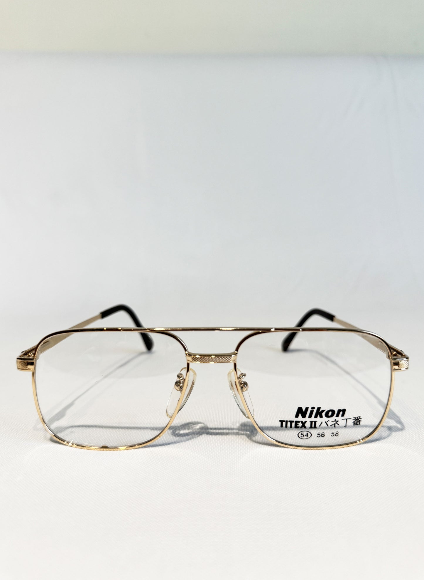 (SUP-417) 90s VINTAGE TWO BRIDGE GOLD FRAME GLASSES Nikon TITEX Ⅱ Ti-P
