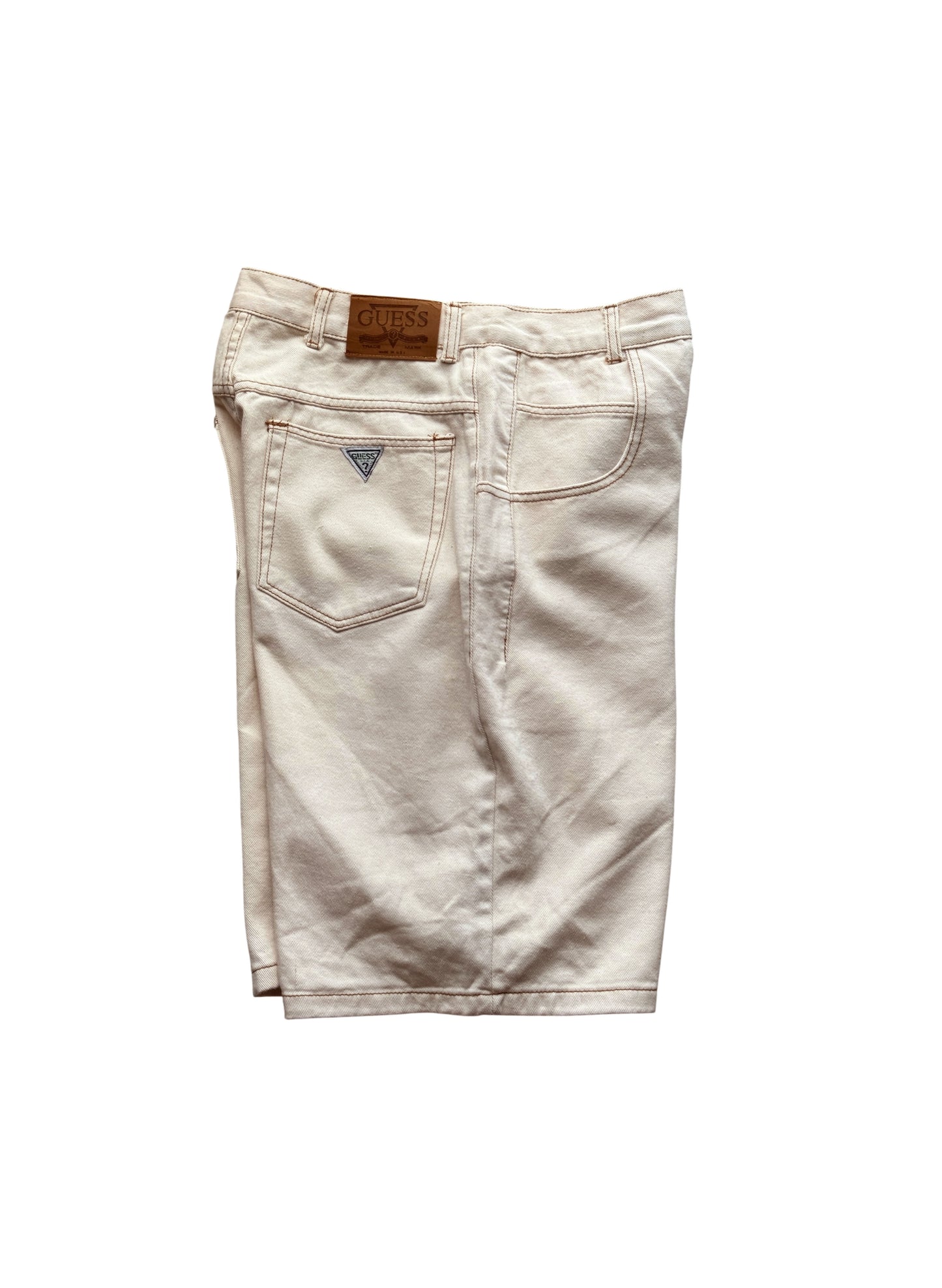 (SUP-386) DEADSTOCK GUESS DENIM JORTS "NATURAL" MADE IN U.S.A. (w34)