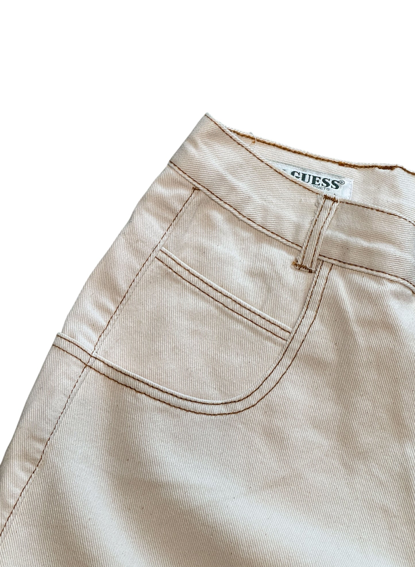 (SUP-386) DEADSTOCK GUESS DENIM JORTS "NATURAL" MADE IN U.S.A. (w34)
