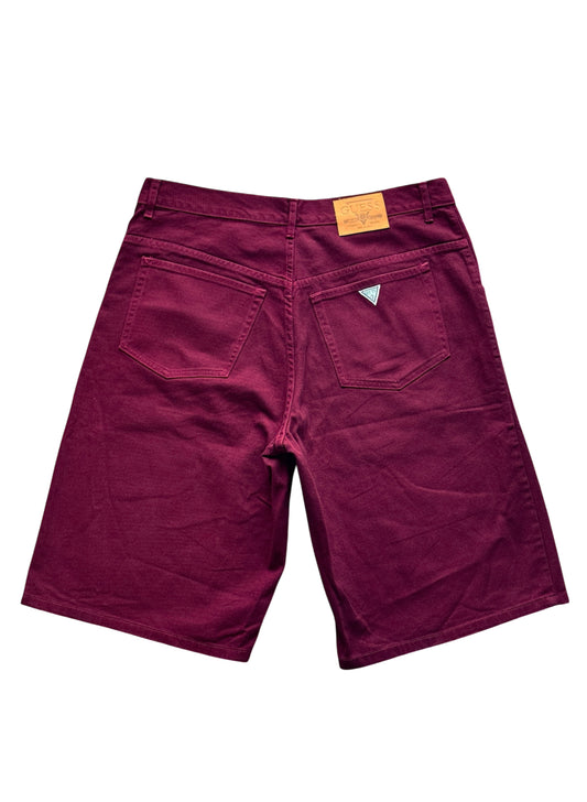 (SUP-389) DEADSTOCK GUESS DENIM JORTS "BURGUNDY" - MADE IN U.S.A. (w36)