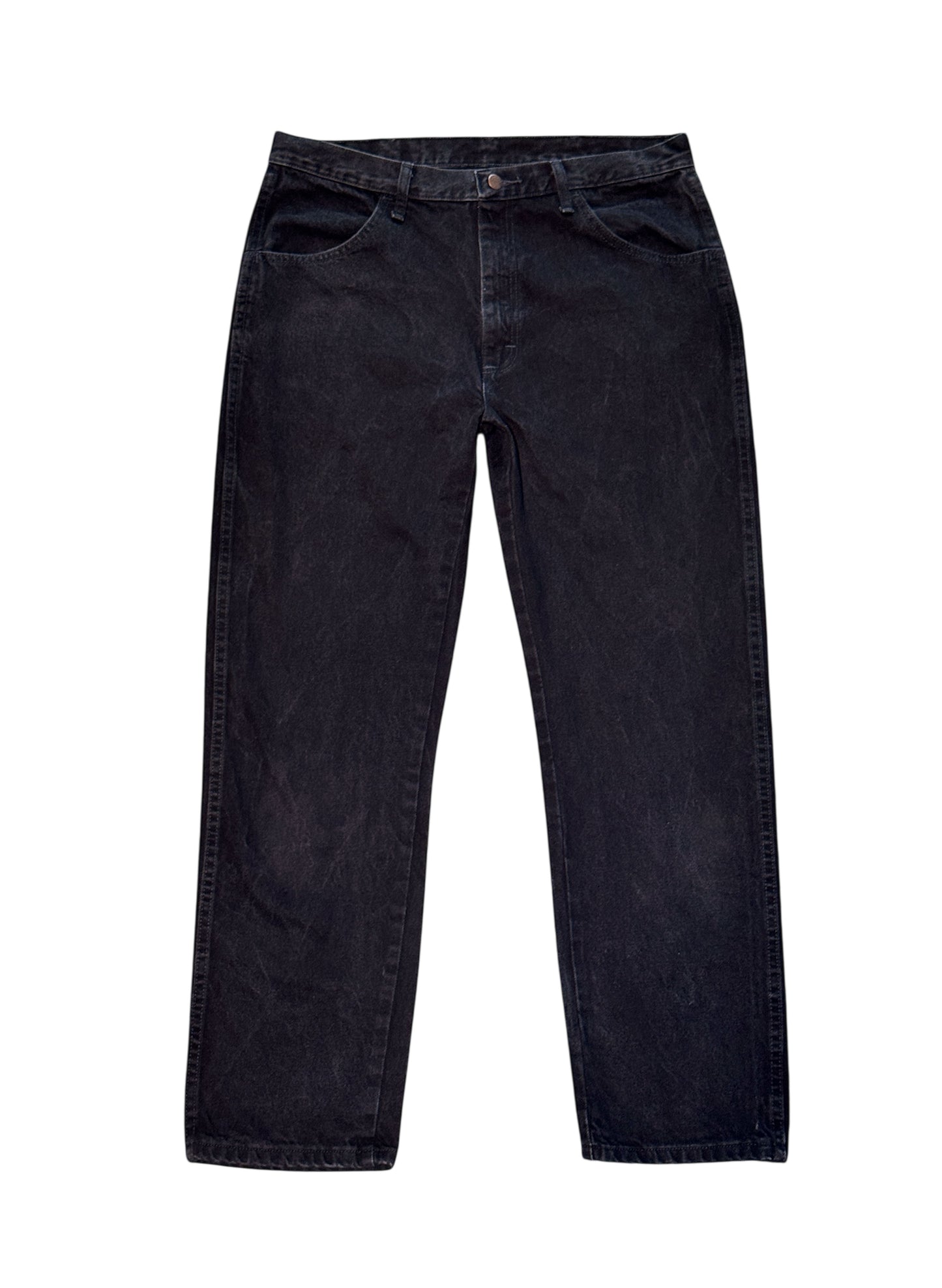 (SUP-492) RUSTLER BLACK DENIM - W36 x L30 - MADE IN NICARAGUA