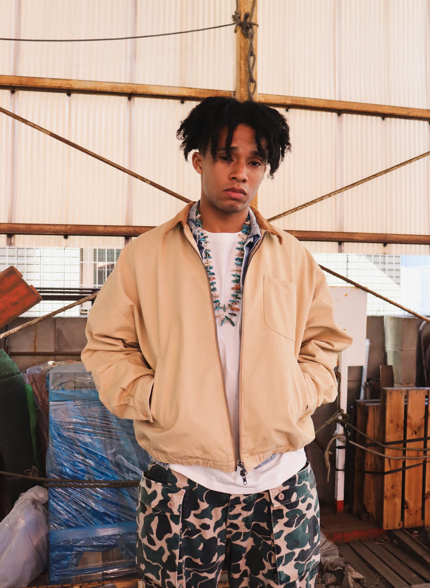 WOODBLOCK WIDE SLEEVE DUCK JACKET BEIGE (WB-26SS-003)