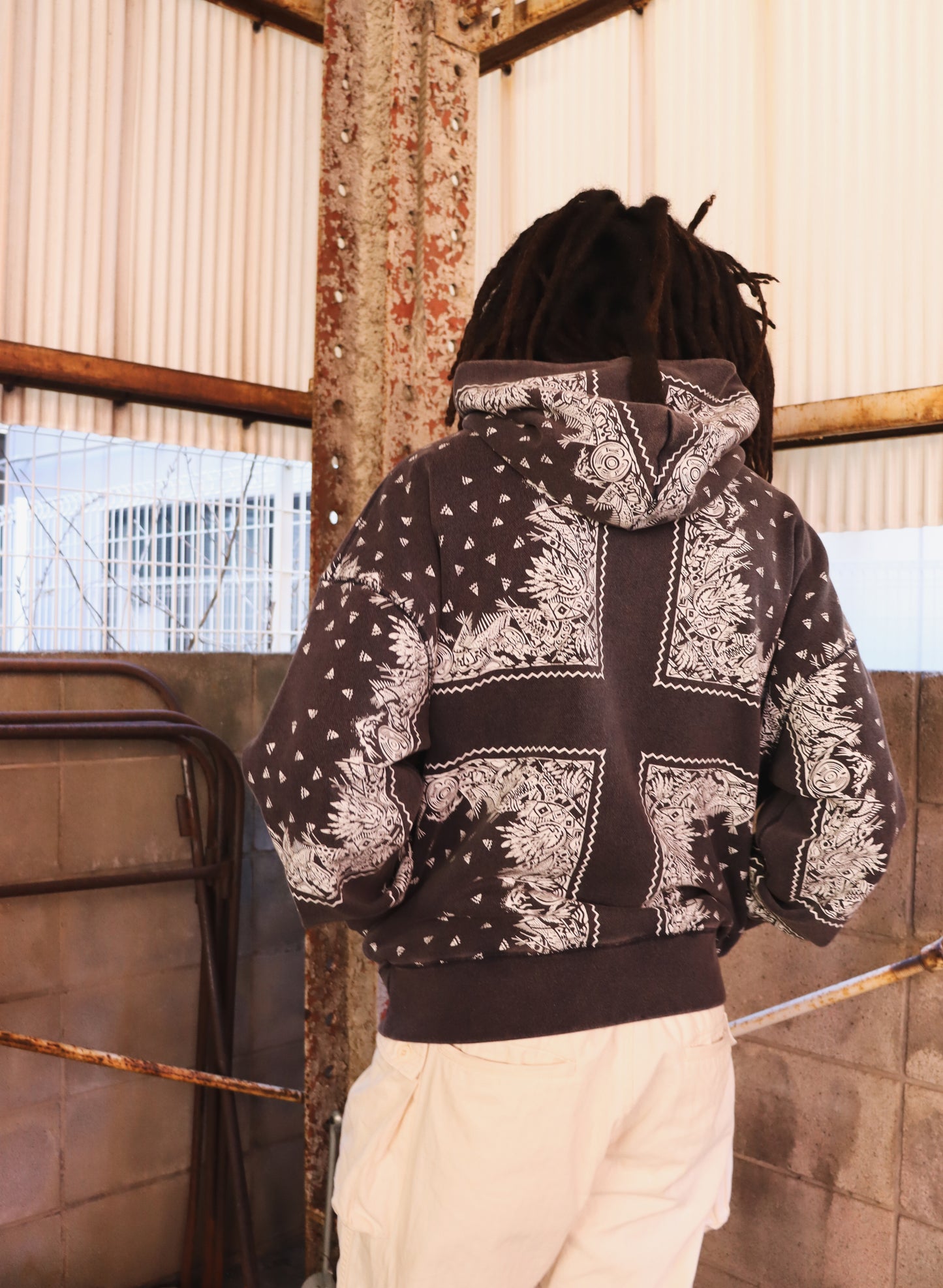 WOODBLOCK BANDANA SWEAT HOODIE NAVY (WB-26SS-001)