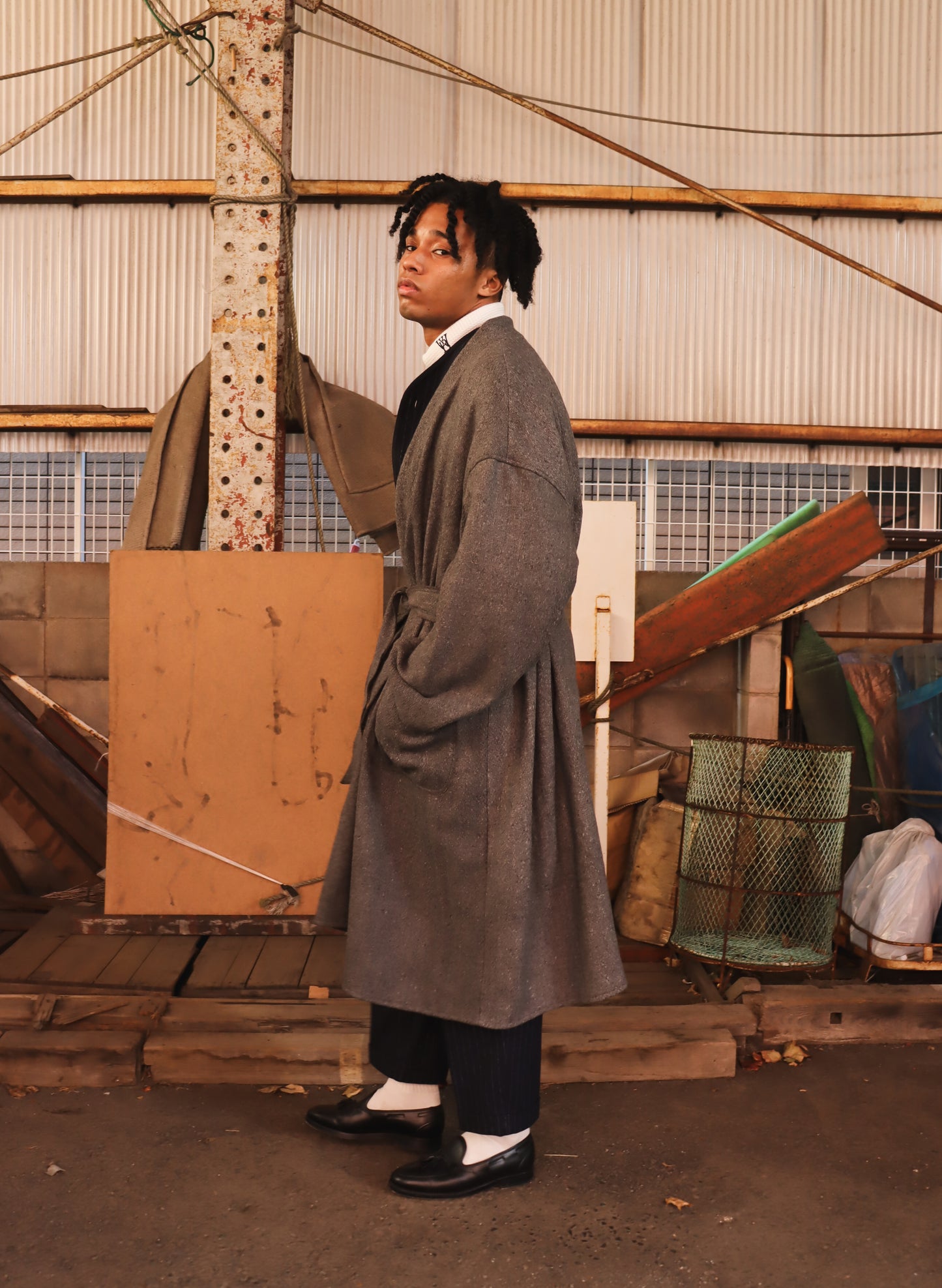 WOODBLOCK x Ichiryu made CUSTOMIZED WOOL BLANKET GOWN COAT  (WB-25AW-011)