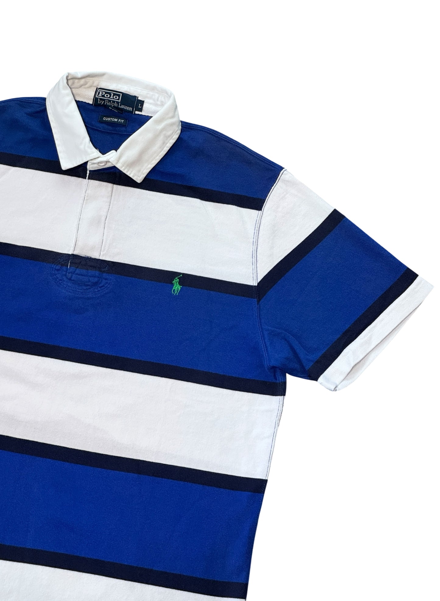 (SUP-703) Polo Ralph Lauren RUGBY SHIRT - WHITE/BLUE/NAVY