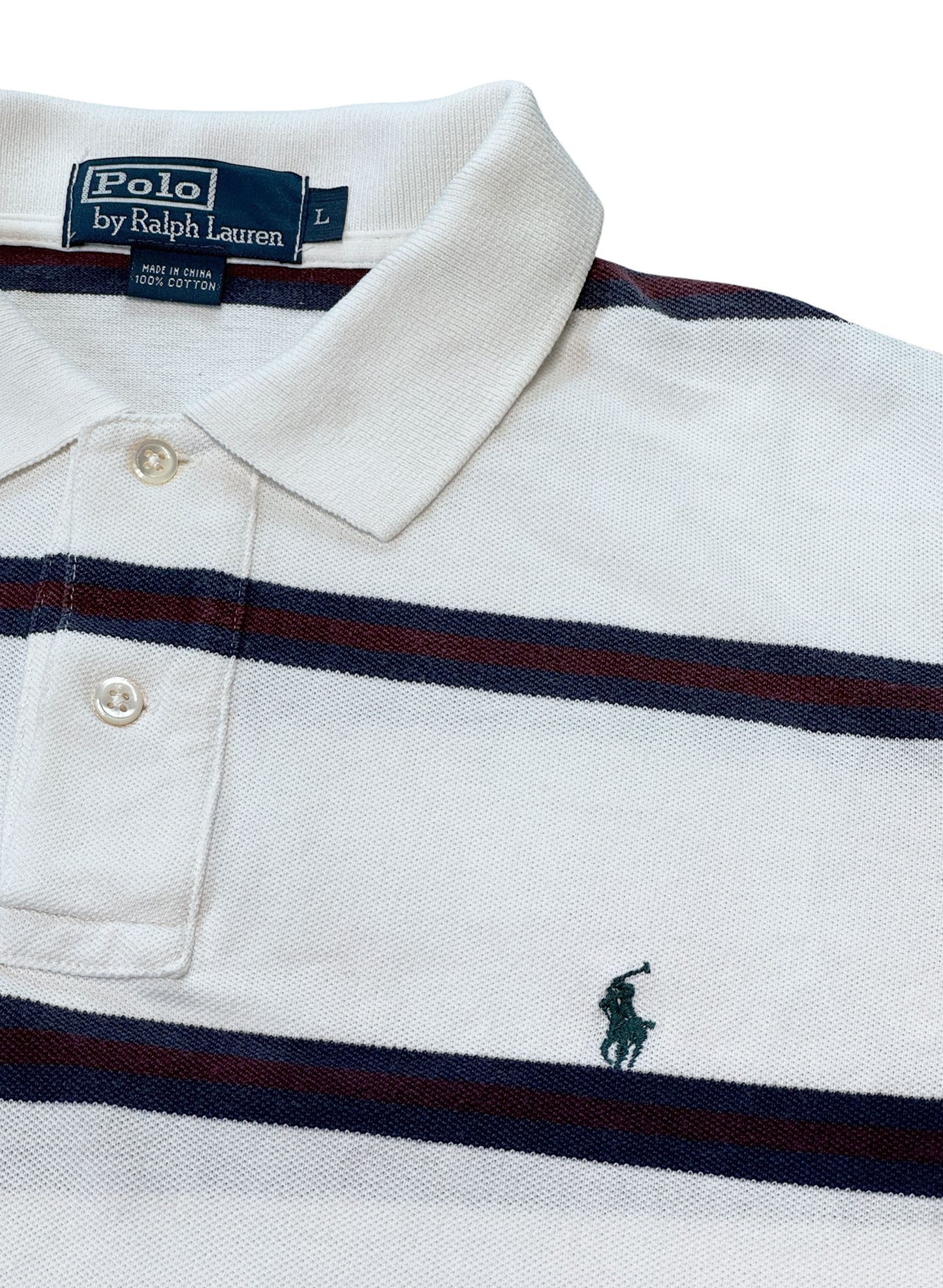 (SUP-700) Polo Ralph Lauren BORDER POLO SHIRT - WHITE/BURGUNDY/NAVY