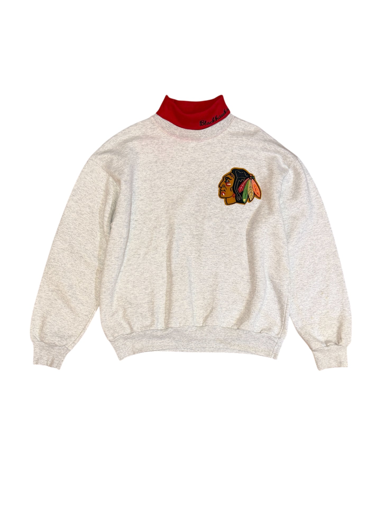 (UD-280) MAJESTIC BLACK HAWKS TURTLE NECK SWEAT MADE IN USA