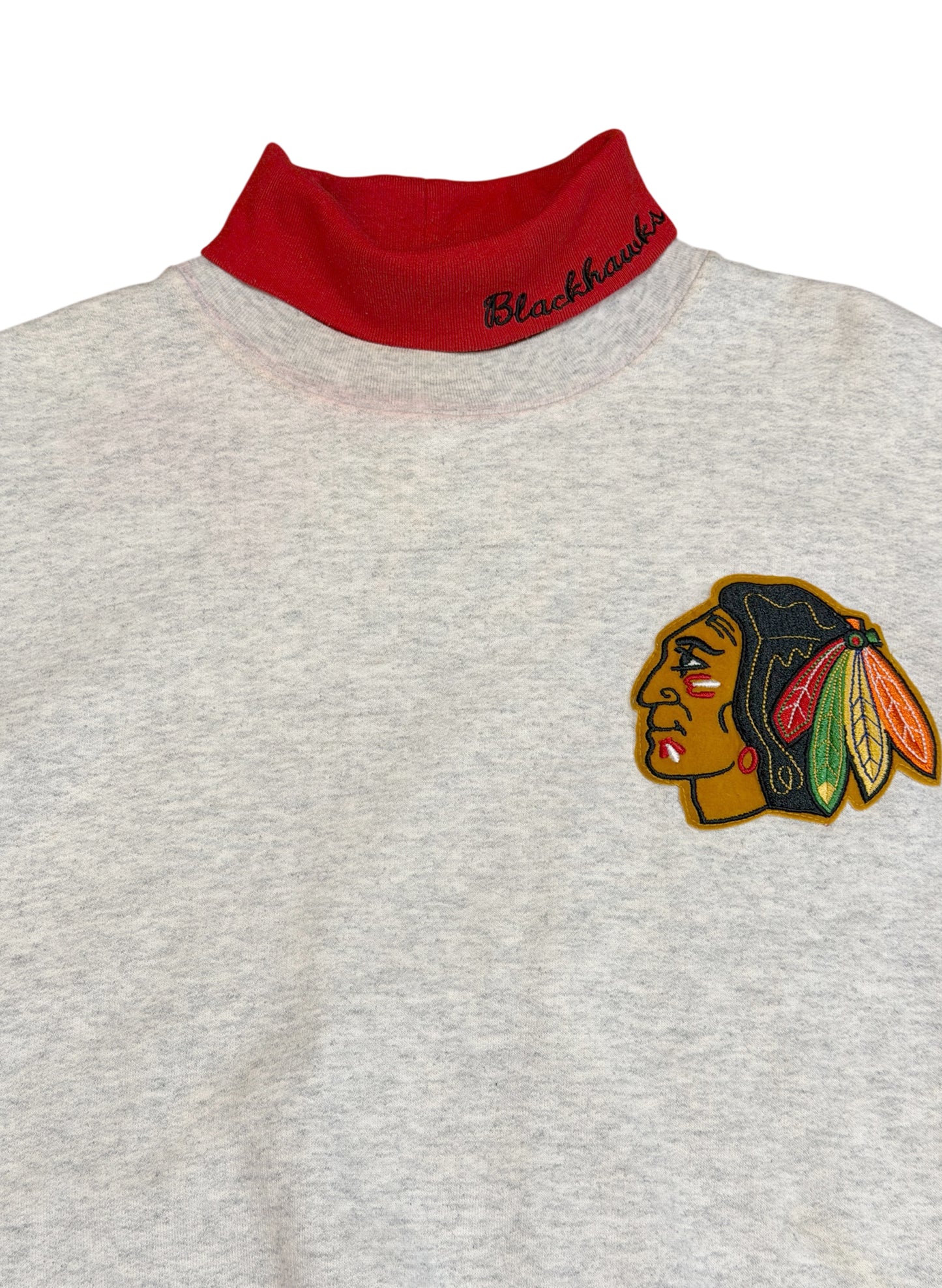 (UD-280) MAJESTIC BLACK HAWKS TURTLE NECK SWEAT MADE IN USA