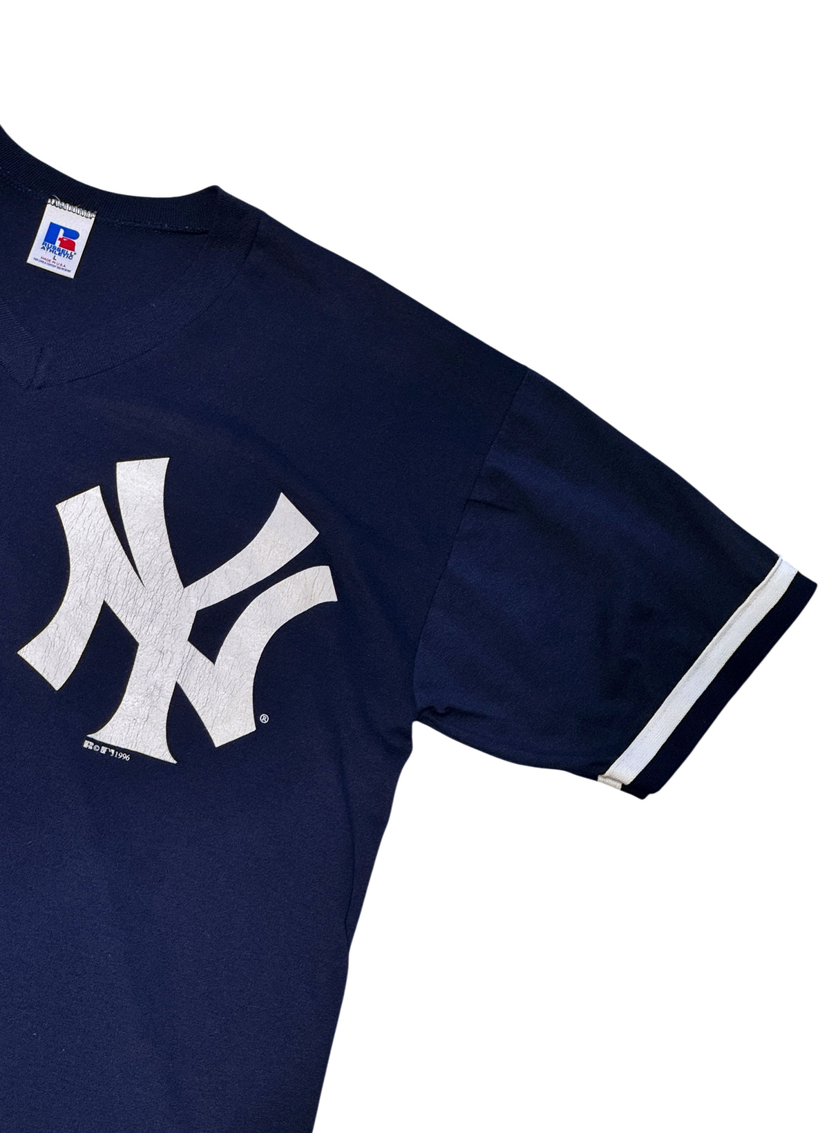 (SUP-815) RUSSELL ATHLETIC MLB 1996 NEW YORK YANKEES V-NECK TEE - MADE IN U.S.A.