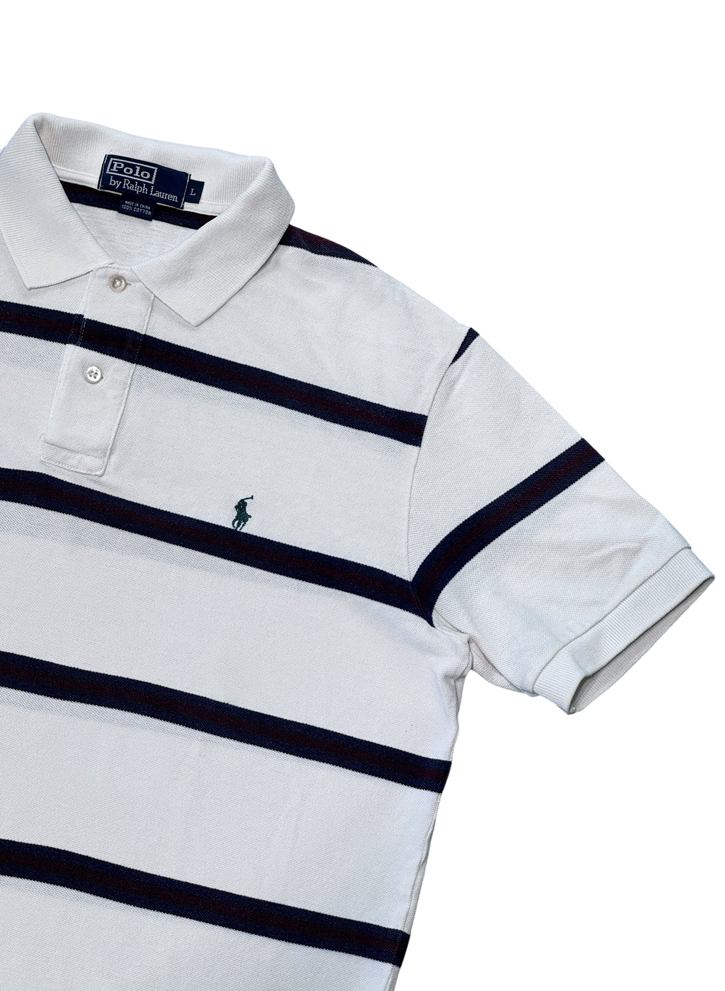 (SUP-700) Polo Ralph Lauren BORDER POLO SHIRT - WHITE/BURGUNDY/NAVY
