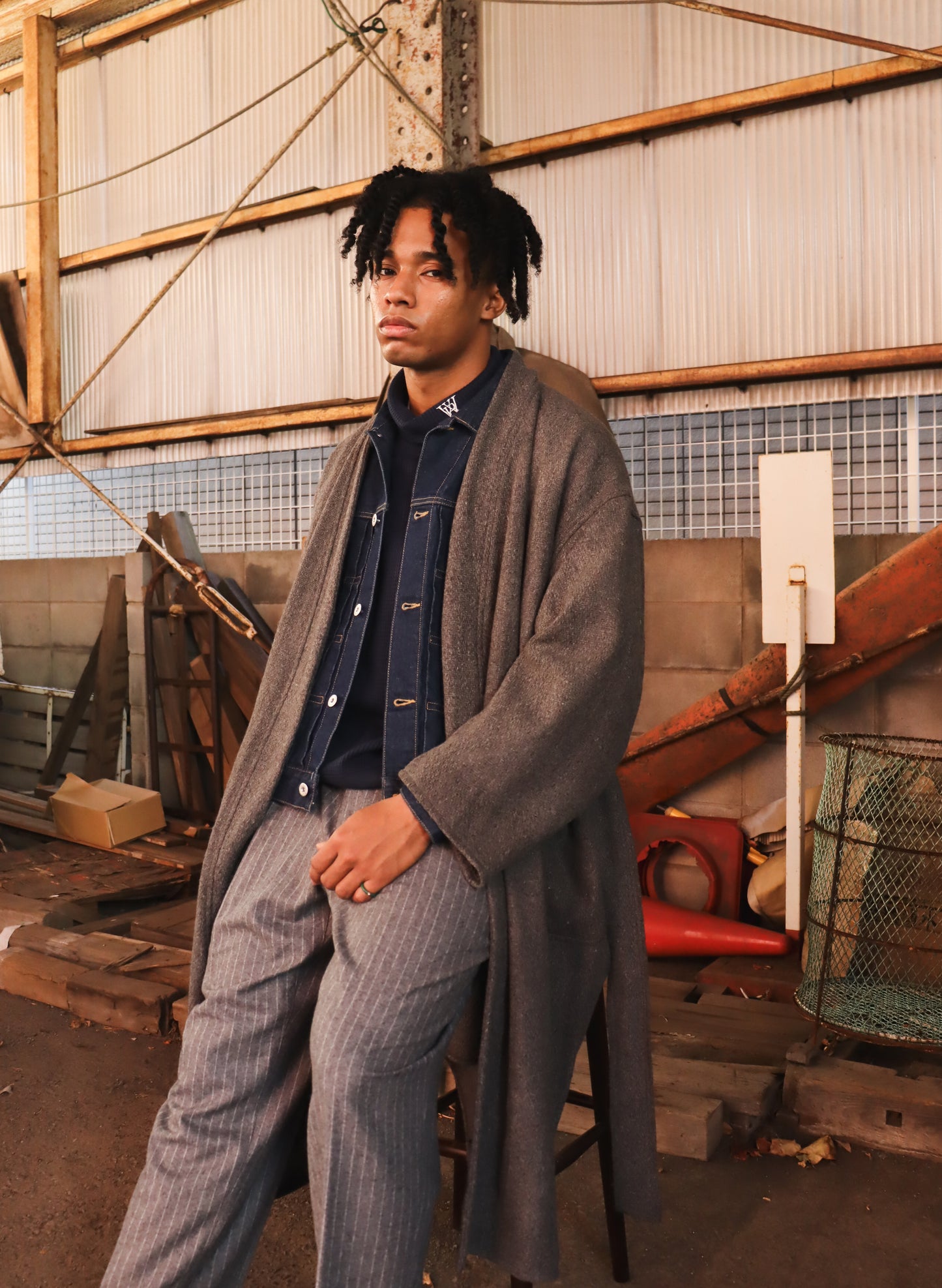 WOODBLOCK x Ichiryu made CUSTOMIZED WOOL BLANKET GOWN COAT  (WB-25AW-011)