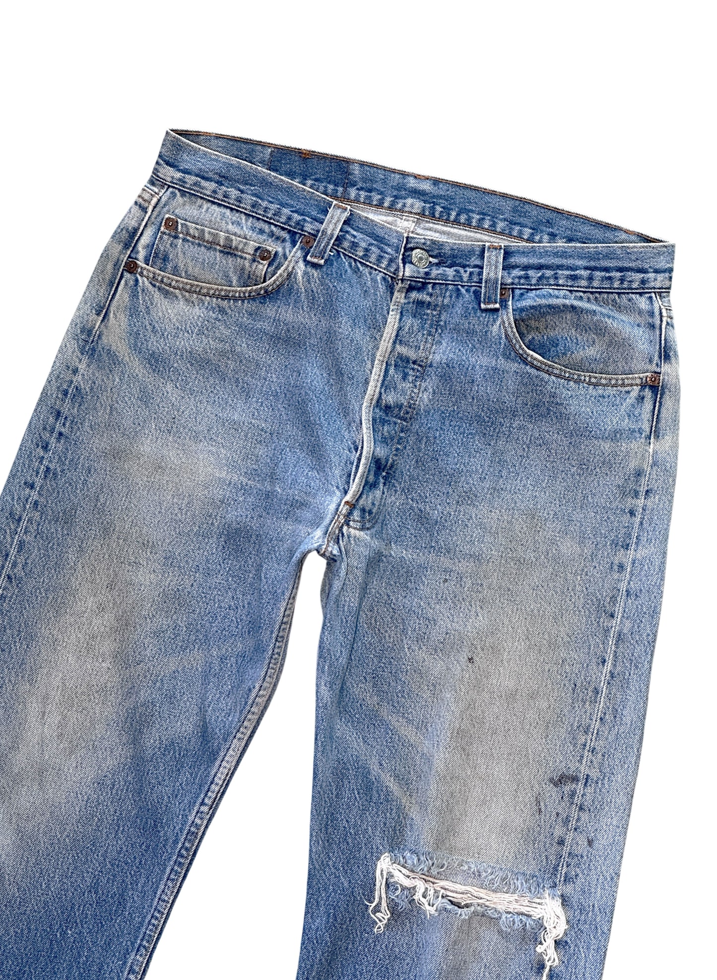(SUP-642) 80s LEVI'S 501 "DAMAGE" DENIM - MADE IN U.S.A.