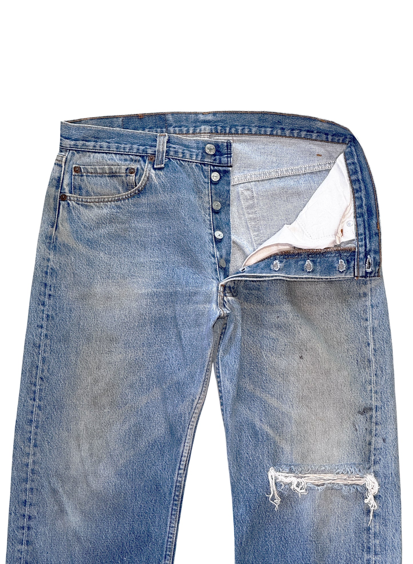 (SUP-642) 80s LEVI'S 501 "DAMAGE" DENIM - MADE IN U.S.A.